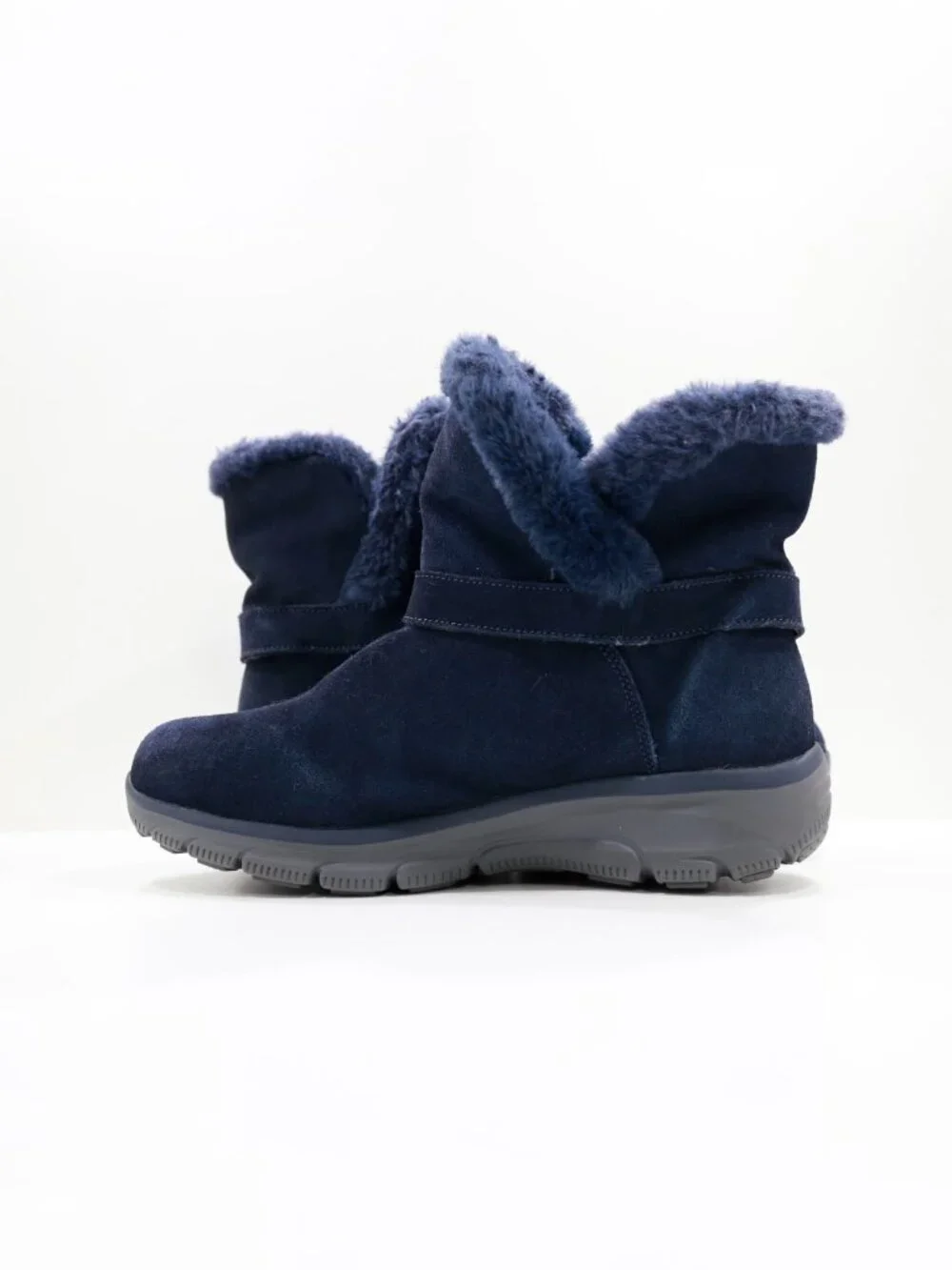 Skechers Slip Ins Easy Going Blue Suede Faux-Fur Lined Winter Boots - 10 Wide